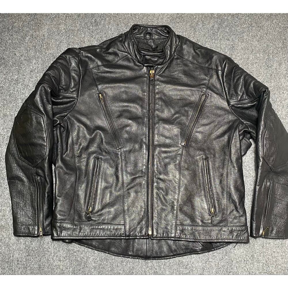 Classic Vintage Leather Touring Riding Motorcycle Biker Jacket Black Men’s XL